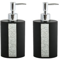 Zeeppompje/zeepdispenser Luanda - 2x - kunststeen - zwart/zilver glitters - 8 x 18 cm - 250 ml