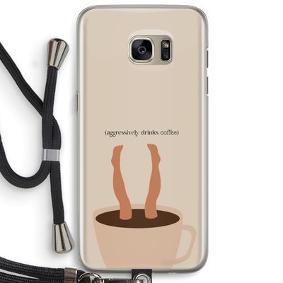 Aggressively drinks coffee: Samsung Galaxy S7 Edge Transparant Hoesje met koord
