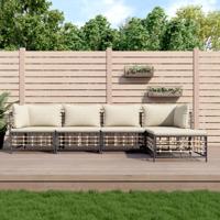 5-delige Loungeset met kussens poly rattan antracietkleurig