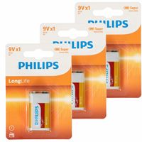 Philips 9V Long life batterij alkaline - 3x - 9 volt blokbatterijen