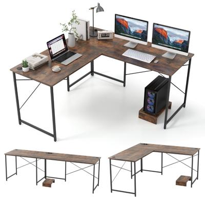 Bureau L-Vorm Omkeerbaar Hoekbureau met Laadstation Hoektafel met Kabelgaten en Afneembare CPU-/Monitorstandaard