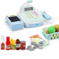 Mini analoge supermarkt Checkout cash register set kind rol spelen Toy 46 PC'S/set blauw