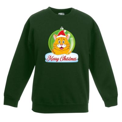 Kersttrui sweater voor kinderen - groen - Merry Christmas - oranje kat / poes kerstbal Kersttrui sweater voor kinderen - groen - Merry Christmas - oranje kat / poes kerstbal