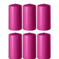 6x Fuchsia roze cilinderkaarsen/stompkaarsen 6 x 8 cm 27 branduren