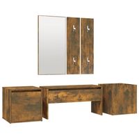 The Living Store Halbankset - Gerookt eiken - Bewerkt hout - 80 x 30.5 x 40 cm - Met spiegel - kapstok - opbergbox