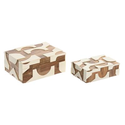 Juwelenkistje Home ESPRIT Zwart Natuurlijk Hars Acacia 18 x 13 x 7,5 cm (2 Onderdelen)