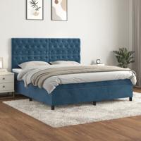 Boxspring met matras fluweel donkerblauw 160x200 cm
