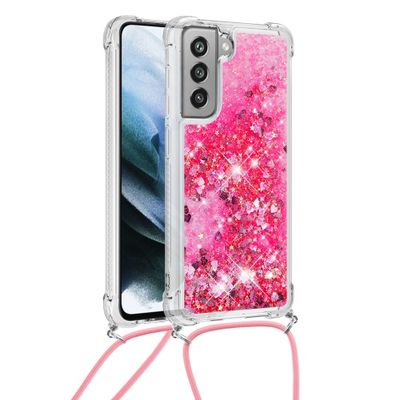 Lunso - Backcover hoes met koord - Samsung Galaxy S21 FE - Glitter Roze