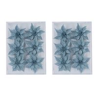 18x stuks decoratie bloemen rozen ijsblauw glitter op ijzerdraad 8 cm - Kersthangers - thumbnail