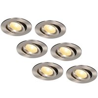 Set van 6 LED Inbouwspots Salerno Roestvrij staal 8 Watt 2700K IP44 kantelbaar