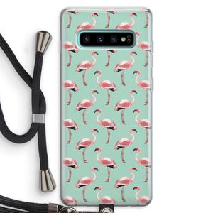 Flamingoprint groen: Samsung Galaxy S10 Plus Transparant Hoesje met koord