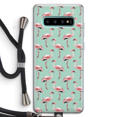 Flamingoprint groen: Samsung Galaxy S10 Plus Transparant Hoesje met koord