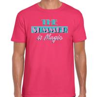 Toppers verkleed T-shirt heren - The summer is Magic - roze - Miami Vice - Tropische feestkleding
