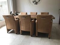 Set van 6 leren eetkamerfauteuils - met armleuning en wieltjes - bruin leer - Echt leer, Modern, ontdek de vele Leersoorten en Kleuren bij ShopX