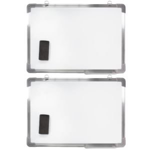 2x stuks magnetische whiteboards met pennengoot en wisser 70 x 50 cm