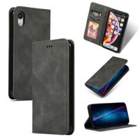 Retro huid feel Business magnetische horizontale Flip lederen case voor de iPhone XR (donkergrijs)