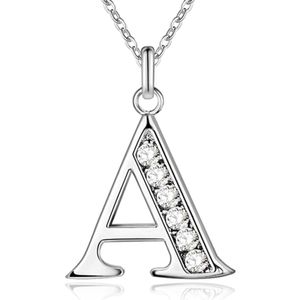 Zilverkleurige Letter A Dames Ketting met Zirkonia