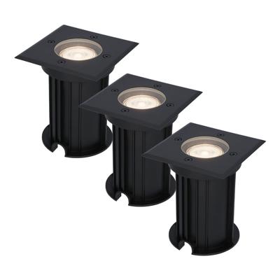 Set van 3 Ramsay LED Grondspots - Vierkant - Dimbaar - GU10 - 4000K neutraal wit - 5 Watt 400 lumen - Tuinspot - Zwart - IP67 waterdicht - Overrijdbaar voor de Oprit, Tuin en Terras