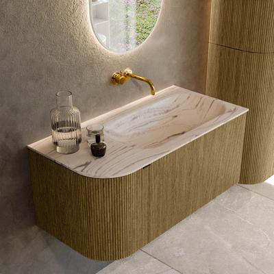 Badmeubel Mondiaz Kurve-Dlux | 95 cm | Meubelkleur Dusk | Wastafelkleur Nata | Solid surface | Wasbak rechter zijde spoelbak | Zonder kraangat(en)