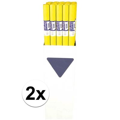 Tafellaken/tafelkleed rol papier - 2x - 800 x 120 cm - geel - Lange tafels - Damast papier