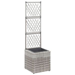 VidaXL Latwerkplantenbak verhoogd met 1 pot 30x30x107 cm rattan grijs