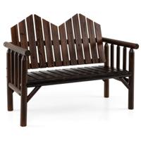 2-zits Tuinbank Massief Hout Loveseat met Hellende Rugleuning Ruime Lattenzitting Bruin