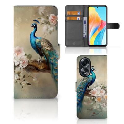Telefoonhoesje | Met pasjeshouder | voor OPPO A58 4G Vintage Pauwen