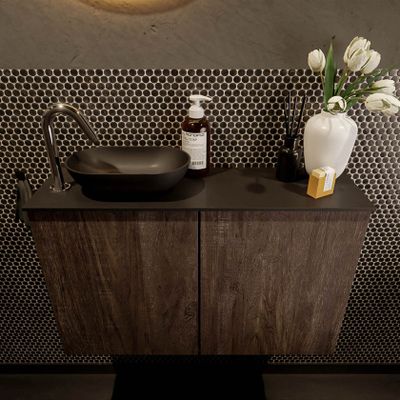 Mondiaz Fowy toiletmeubel 80cm dark brown met blad en waskom urban links 1 kraangat