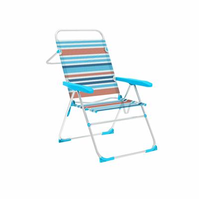 Marbueno Vouwstoel 5 Posities Aluminium Oranje en Blauwe Strepen Strand 59x61x97 cm