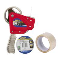 Tape/plakband houder - inclusief 3x rollen verpakking plakband van 15 meter - breedte 5 cm