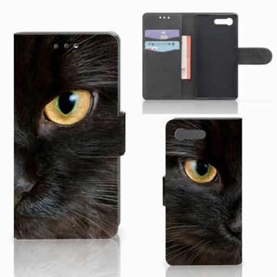 Sony Xperia X Compact | Telefoonhoesje | Met pasjeshouder | Zwarte Kat