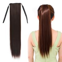 Natuurlijke lange rechte haren paardenstaart bandage-stijl pruik paardenstaart voor vrouwen lengte: 60cm (zwartbruin)