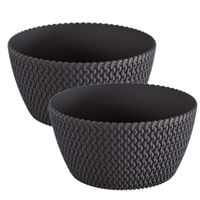 2x stuks tafelstuk plantenpot/bloempot kunststof dia 24 cm en hoogte 12 cm antraciet grijs