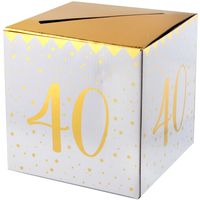 Enveloppendoos - Verjaardag - 40 jaar - wit/goud - karton - 20 x 20 cm - Feestdecoratievoorwerp