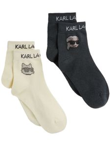 Karl Lagerfeld lot de deux paires de chaussettes Ikonic à strass - Blanc