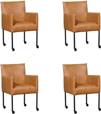 Set van 4 Cognac leren moderne kuipstoel Desire - poot rond zwart met wiel - Granada leer Sahara (cognac leer)