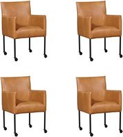 Set van 4 Cognac leren moderne kuipstoel Desire - poot rond zwart met wiel - Granada leer Sahara (cognac leer)