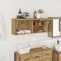 Badkamerwandkast 100x25x40cm bewerkt hout artisanaal eikenkleur