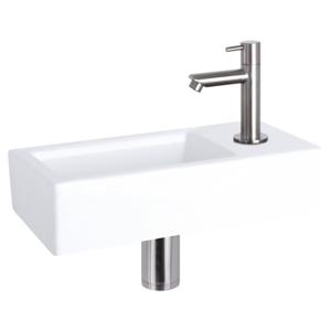 Differnz Ravo fonteinset keramiek - kraan recht - 38.5 x 18.5 x 9 cm - mat chroom