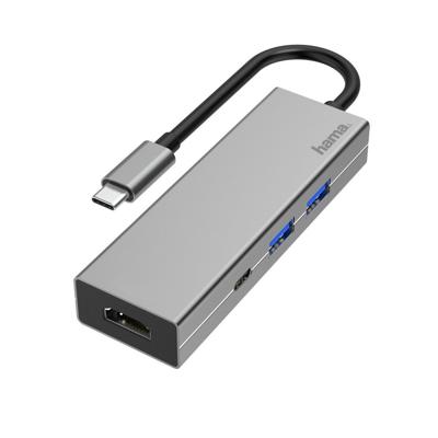 Hama USB-C-multiport-adapter, 4-poorts, 2x USB-A, USB-C, HDMI USB Hub Grijs