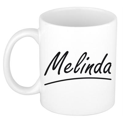 Melinda Naam koffiemok - beker - met sierlijke letters - wit - 300 ml - Cadeau - Dames