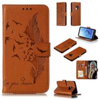 Feather patroon Litchi textuur horizontale Flip lederen draagtas met portemonnee & houder & kaartsleuven voor Galaxy S9 (bruin)