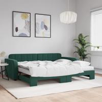 Slaapbank onderschuifbed matrassen 90x200cm fluweel donkergroen