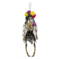 Horror/halloween decoratie skelet/geraamte pop - Day of the Dead vrouw - hangend - 40 cm - thumbnail