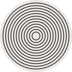 Rond vinyl tapijt wit met zwarte cirkel lijnen