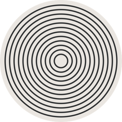 Rond vinyl tapijt wit met zwarte cirkel lijnen
