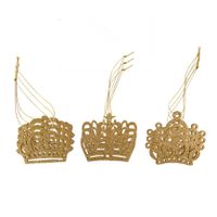 9x stuks kronen kersthangers glitter goud van hout 7 cm kerstornamenten - thumbnail