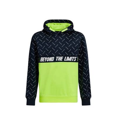 WE Fashion hoodie met mesh donkerblauw/limegroen