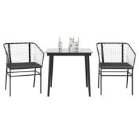 3-delige Tuinset met kussens poly rattan glas zwart