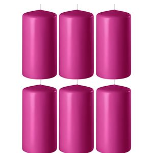 6x Fuchsia roze cilinderkaarsen/stompkaarsen 6 x 12 cm 45 branduren